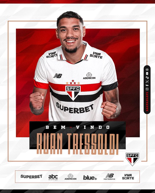 São Paulo anuncia contratação de Ruan Tressoldi, do Sassuolo