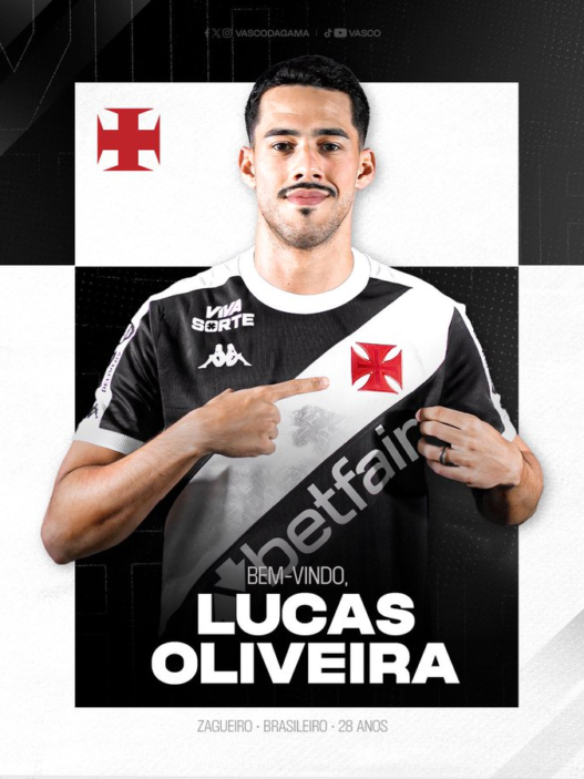 Vasco anuncia a contratação do zagueiro Lucas Oliveira, ex-Cruzeiro