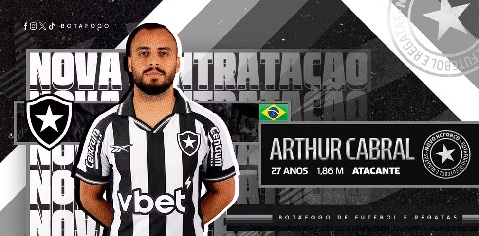 Botafogo anuncia a contratação de Arthur Cabral