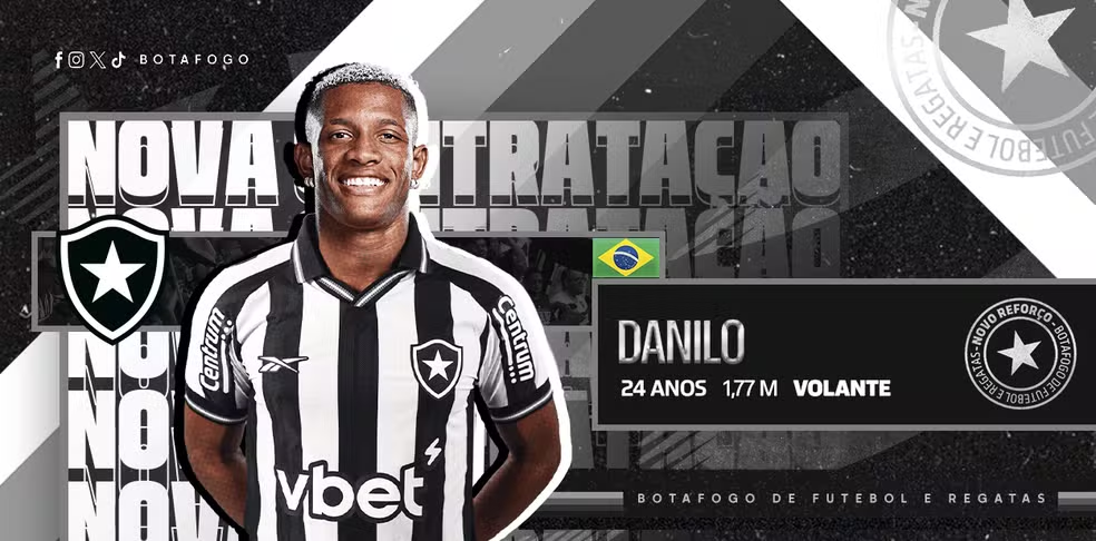 Botafogo oficializa a contratação de Danilo, ex-Palmeiras e Nottingham Forest