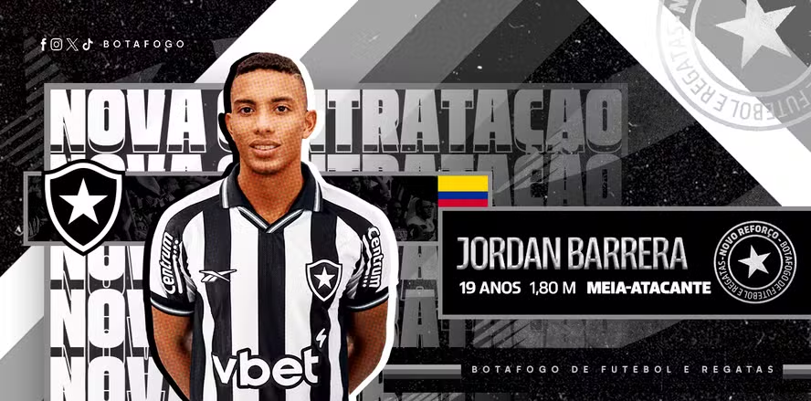 Botafogo oficializa a contratação da joia colombiana Jordan Barrera