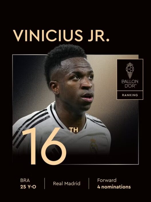 Clube da Espanha ironiza Vini Jr. após Bola de Ouro