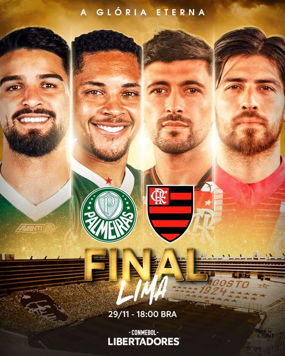Conmebol define horário da final entre Palmeiras e Flamengo