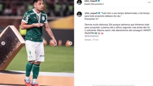 Vitor Roque, do Palmeiras, publica mensagem após final da Libertadores