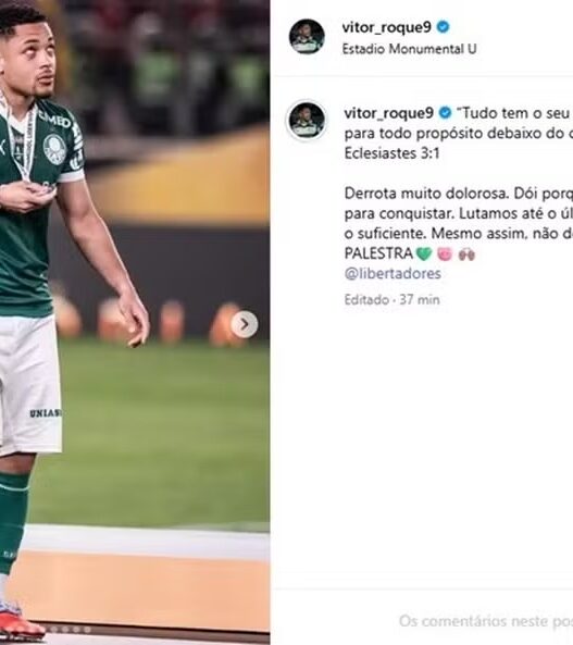 Vitor Roque, do Palmeiras, publica mensagem após final da Libertadores