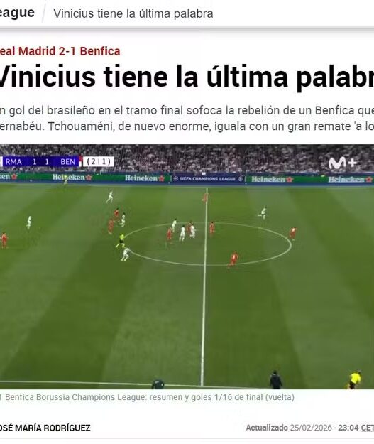 Vini Jr é aplaudido pela imprensa após decidir contra o Benfica:  "Estrela indiscutível do confronto"