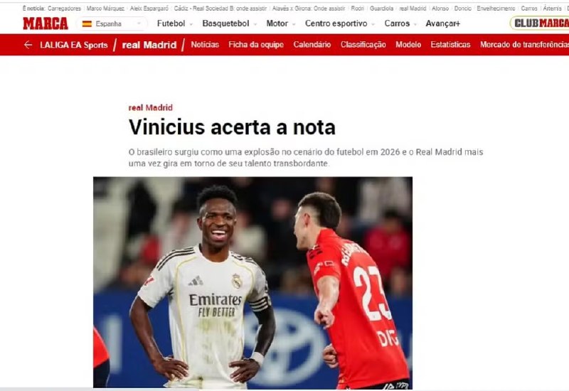 Imprensa destaca Vini Jr voltando a sorrir no Real Madrid