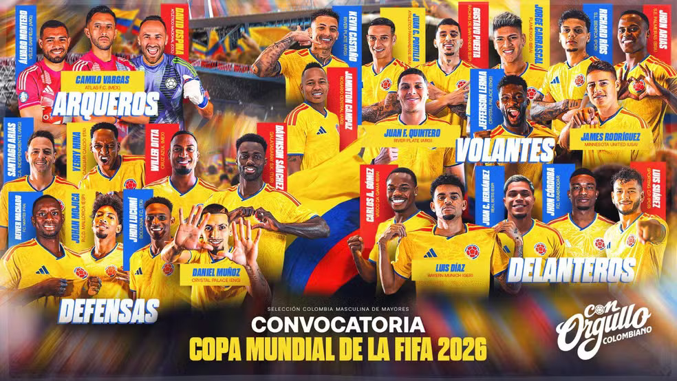 Com jogadores que atuam no Brasil, Colômbia está convocada para a Copa do Mundo