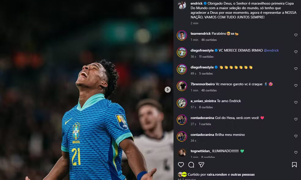Rayan, Endrick e demais jogadores vibram com convocação nas redes sociais
