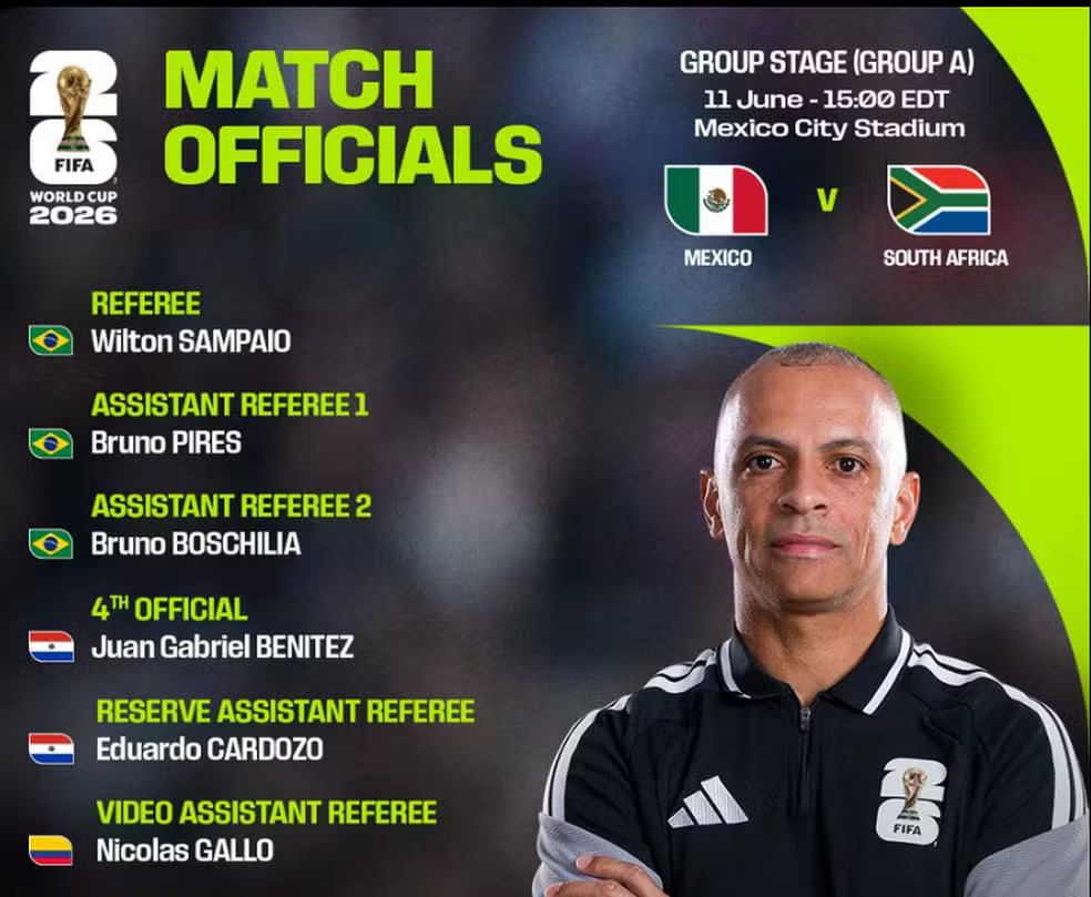 Wilton Pereira Sampaio vai apitar o jogo de abertura da Copa