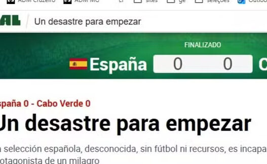 Espanha é chamado de desastre pela imprensa internacional após empate com Cabo Verde