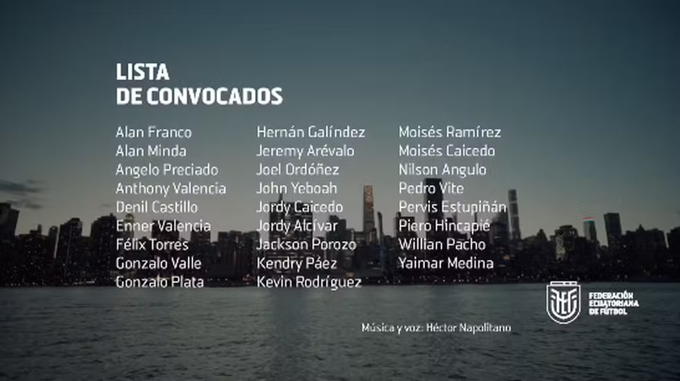 Com atletas de times brasileiros, Equador convoca equipe para a Copa do Mundo