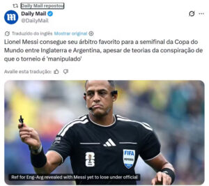 Imprensa da Inglaterra ironiza árbitro da semifinal: "Messi consegue o seu favorito"