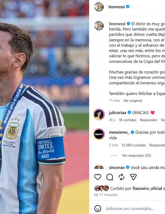 Messi lamenta derrota da Argentina e agradece apoio dos torcedores
