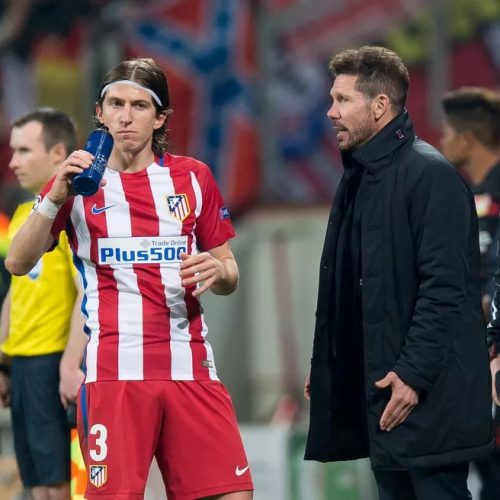 Filipe Luís com Simeone no Atlético -  Foto: Getty Images